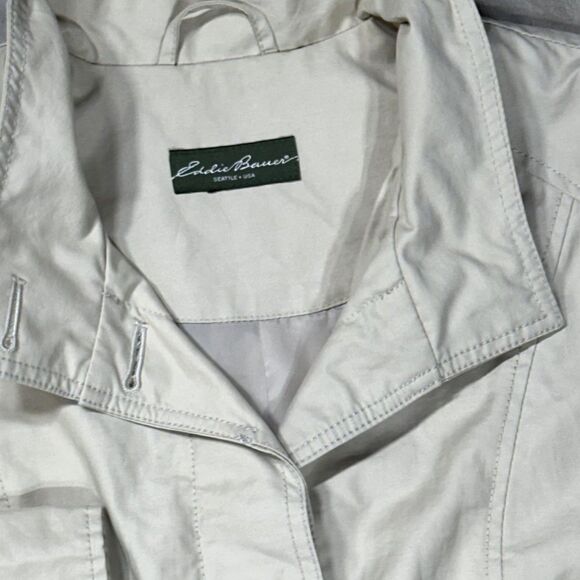 Eddie Bauer Jacket Women's Beige Rain Coat Trench Buttons Mid Length Utility - Picture 3 of 12